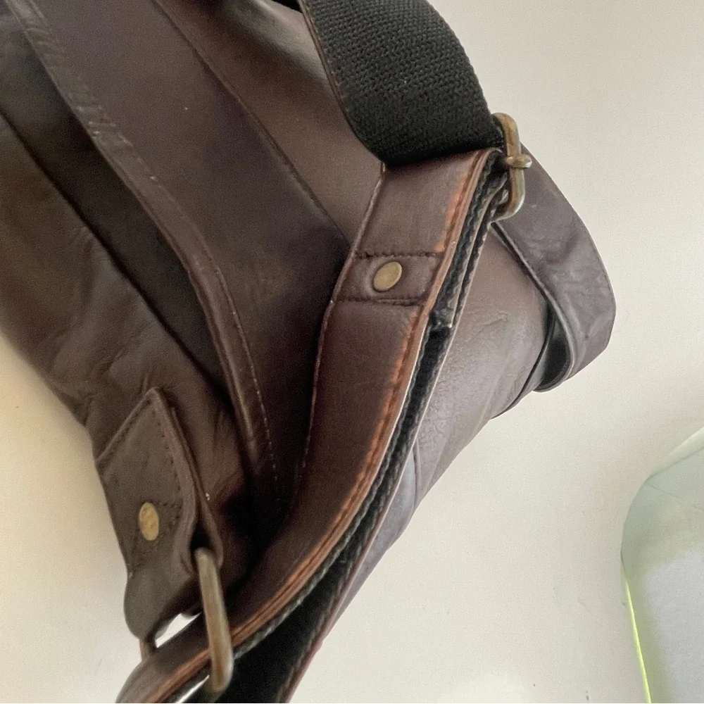 Leather Messenger Bag with Flap Closure